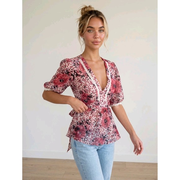 Yank Tops - Yank Y2K Babydoll Top Romantic Floral Fairy Peasant Boho Cottagecore Coquette